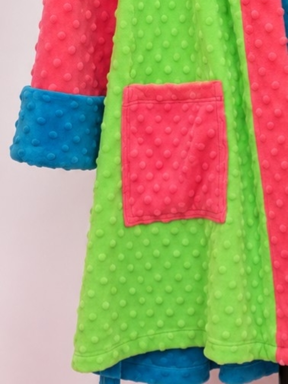 Fat Rat Family Colorblock Minky Dot Hooded Robe - Size Large Hard To Fine - Picture 6 of 12